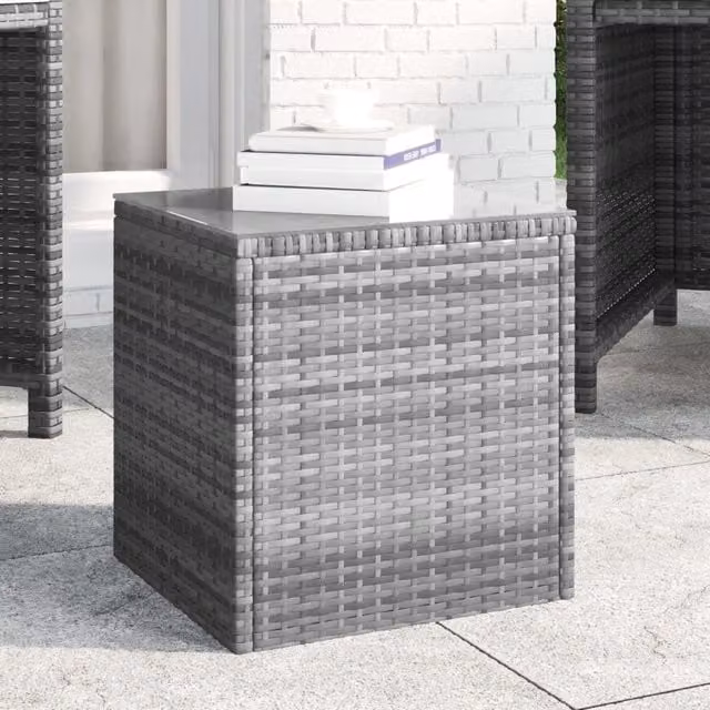 Berkfield Home Grey Poly Rattan and Tempered Glass Side Table W/D/H: 40 x 37 x 40.5 cm – 1