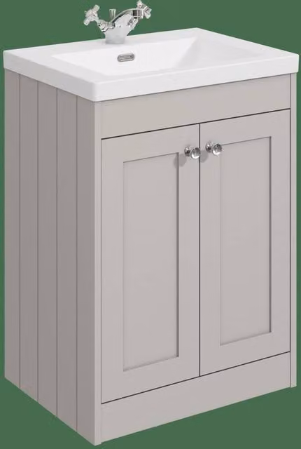 Balterley Pebble Grey Floor Standing 2 Door Bathroom Unit with Basin and 1 Tap Hole, W: 60 cm, H: 84.5 cm