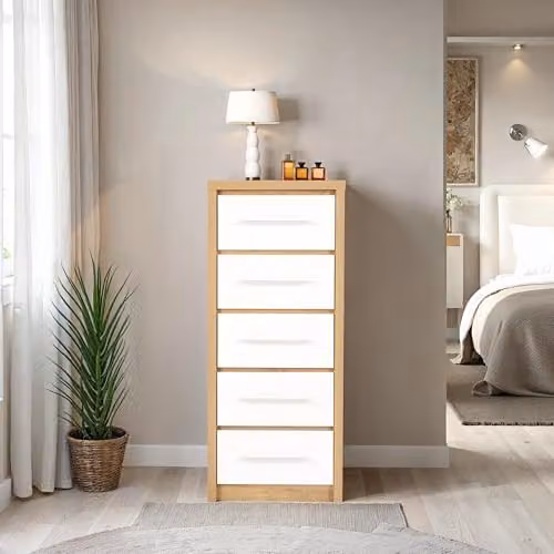 Seconique White Gloss 5 Drawer Narrow Chest – 2