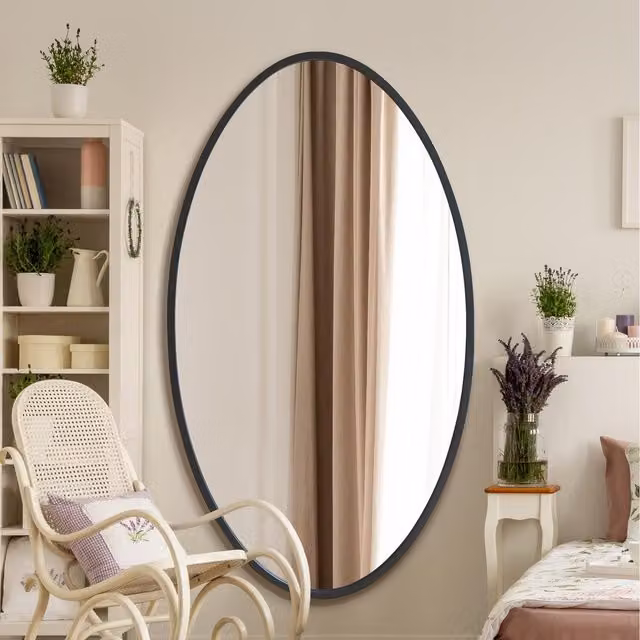 MirrorOutlet Modern Oval Hanging Mirror in Black