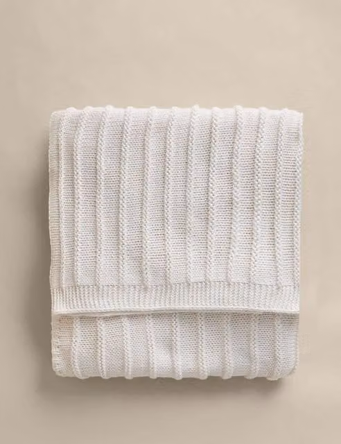 M&S Ribbed Knitted Throw in Ecru