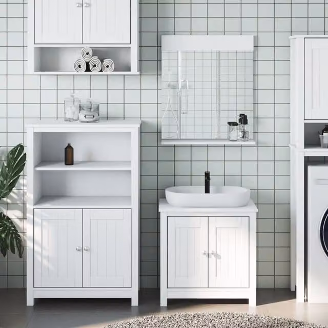 Berkfield Home BERG 3 Piece White Solid Wood Pine Bathroom Furniture Set – 1
