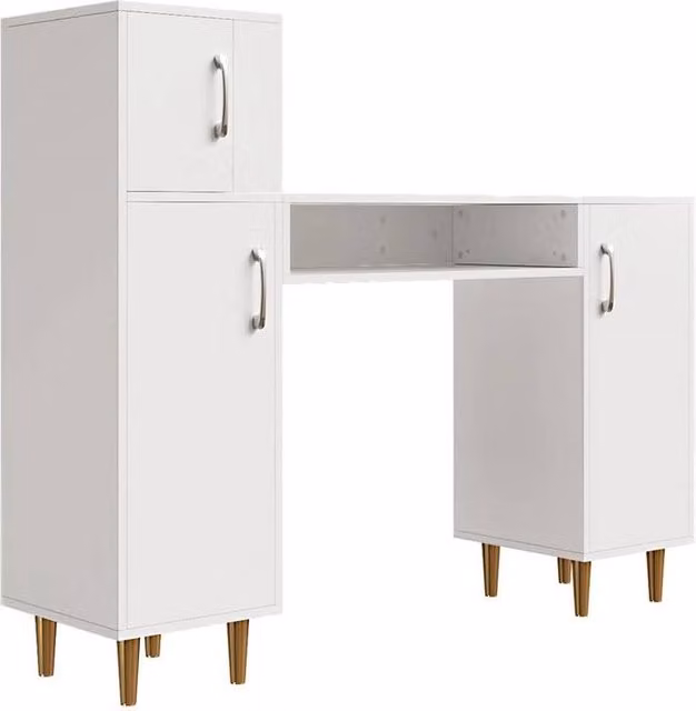 EONLION L-Shaped Nail Desk Manicure Table with Storage Cabinet in White – 1