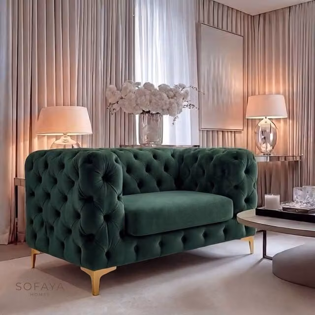 Sofaya Monaco Chesterfield Velvet Armchair in Green