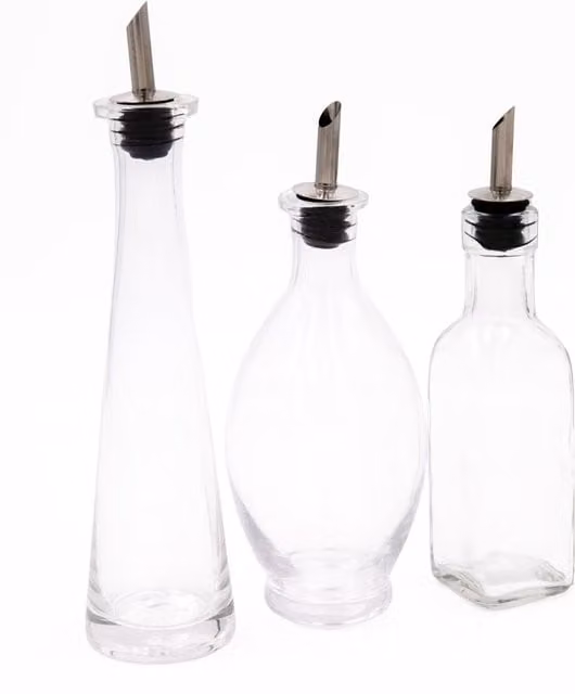 KitchenCraft 3pc Glass Oil and Vinegar Bottle Set in Transparent and Multicolour