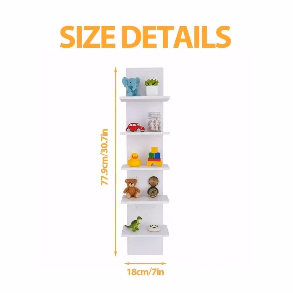 FLAVORA 5 Tier Floating Corner Wall Shelves in White, Width: 50 cm – 2