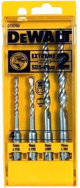 DeWalt Extreme 2 SDS Drill Bit Set, 4 Pack, Silver Steel