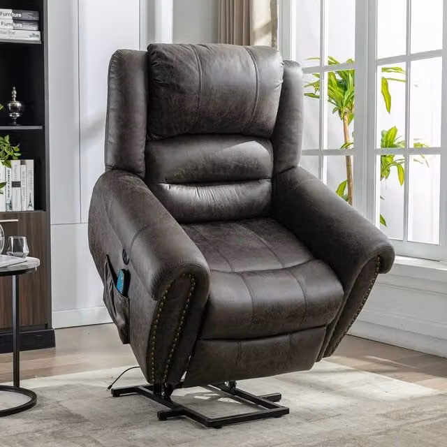 Matteo Heavy Duty Faux Leather Electric Power Lift Massage Recliner in Grey – 1