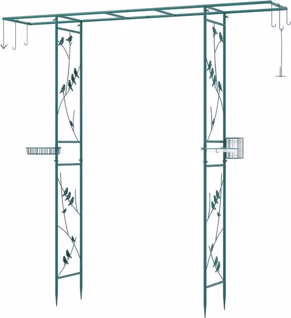 COSTWAY Green Metal Freestanding Garden Arbor Feeding Station