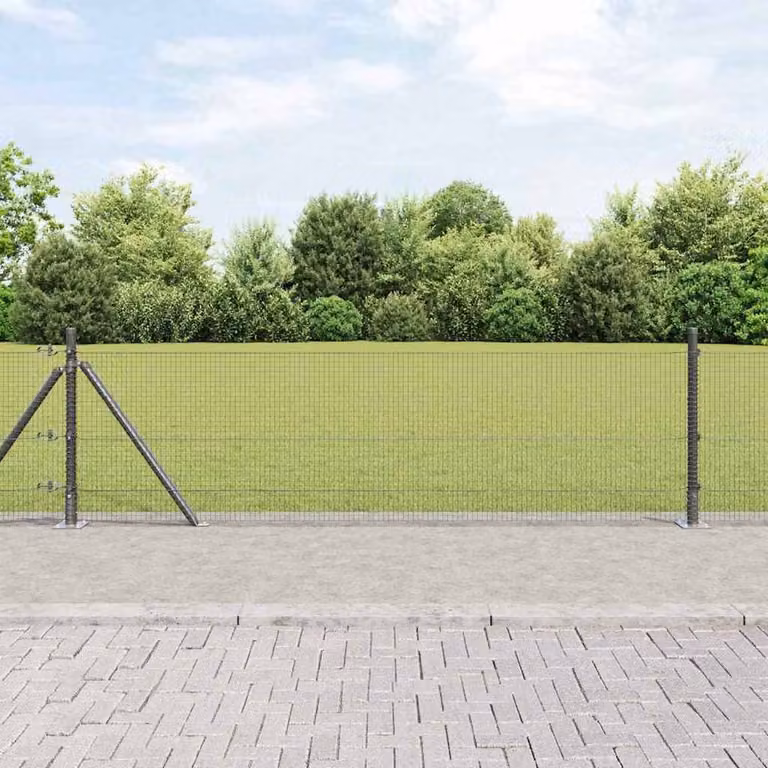 Berkfield Home Grey Steel Welded Wire Fence with 7 Flanged Posts, W: 0.5 m, L: 100 m