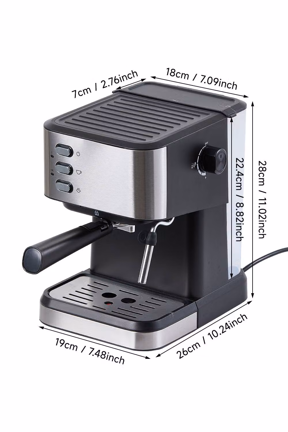 Living and Home 1.5L Espresso Machine with 20 Bar Pressure, Milk Frother Steam Wand and PID Control, Black – 4