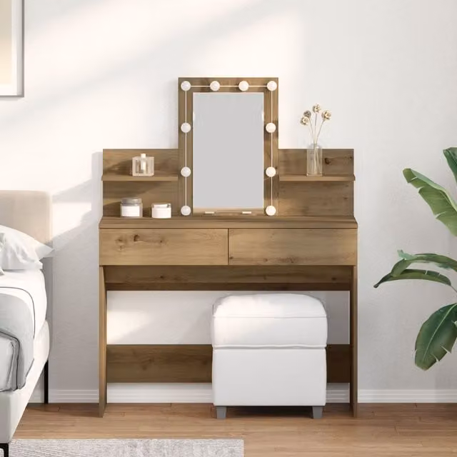 Berkfield Home Modern LED Dressing Table in Artisan Oak Brown, W/D/H: 100 x 40 x 130 cm – 1