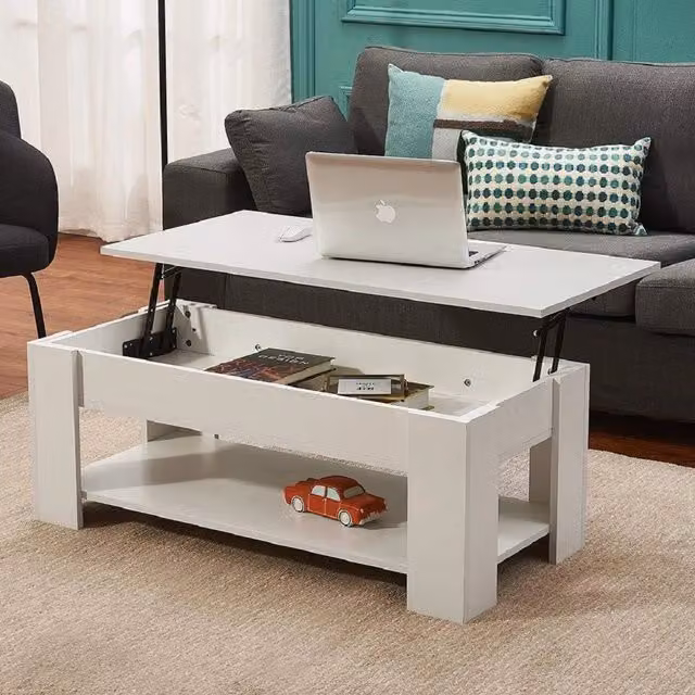 EONLION White Wooden Lift-Top Coffee Table and Storage Ottoman – 1