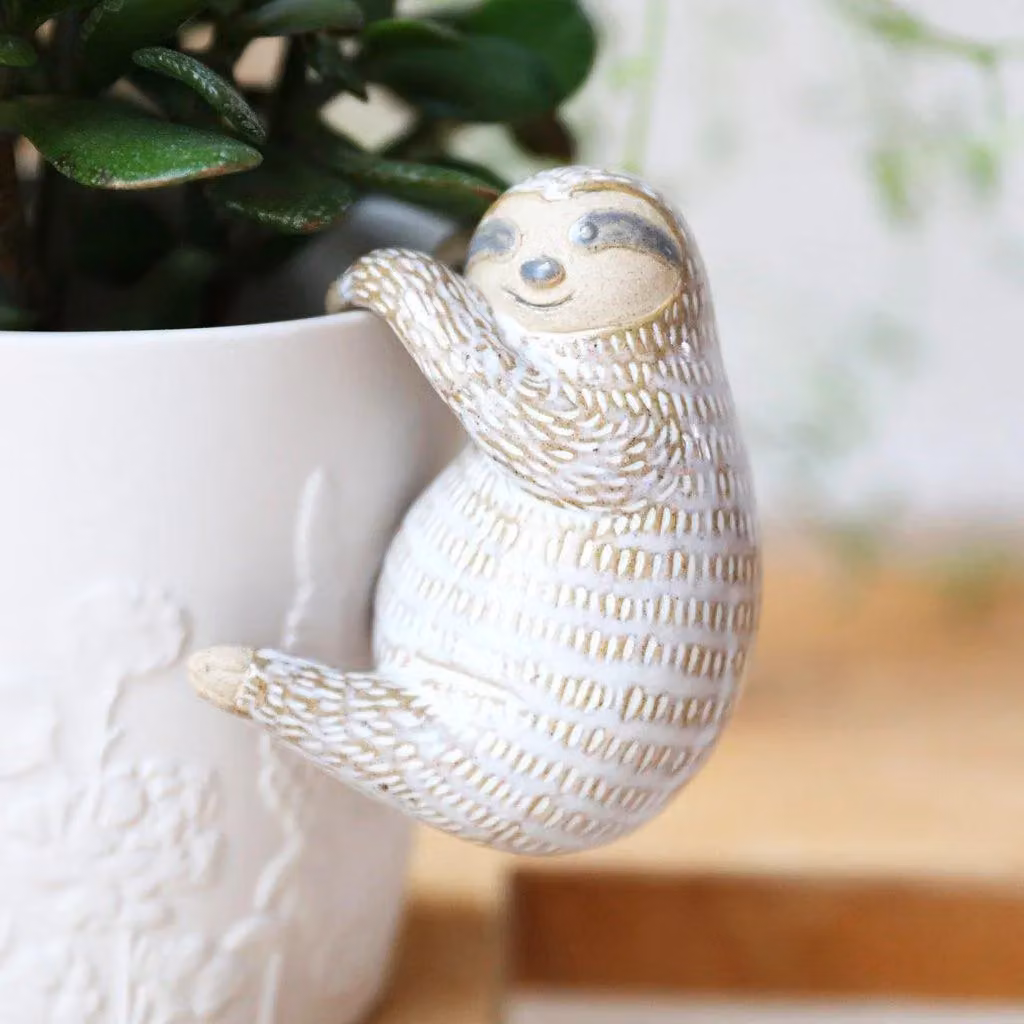 Lisa Angel Ceramic Sloth Hanging Planter in White and Beige – 2