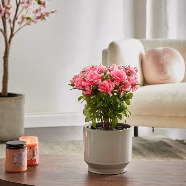 Wyld and Coco Pink Rhododendron Artificial Potted Plant in Green, Height: 36 cm – 1
