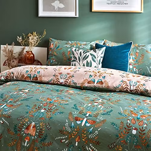 Riva Home Furn Luna Wood Reversible Floral Duvet Cover Set in Green and Pink, 200 x 200 cm – 3