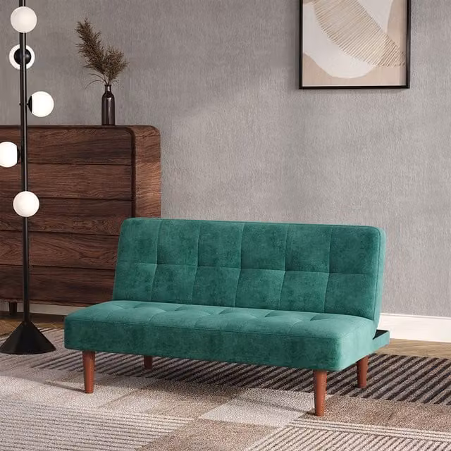 Livingandhome Mid-Century Green Fabric Upholstered Convertible Sofa Bed