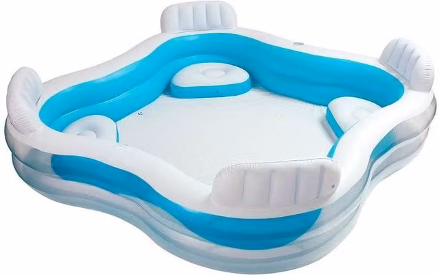 Intex Blue and White Inflatable Round 4-Seater Paddling Pool, Diameter: 229 cm, Height: 66 cm