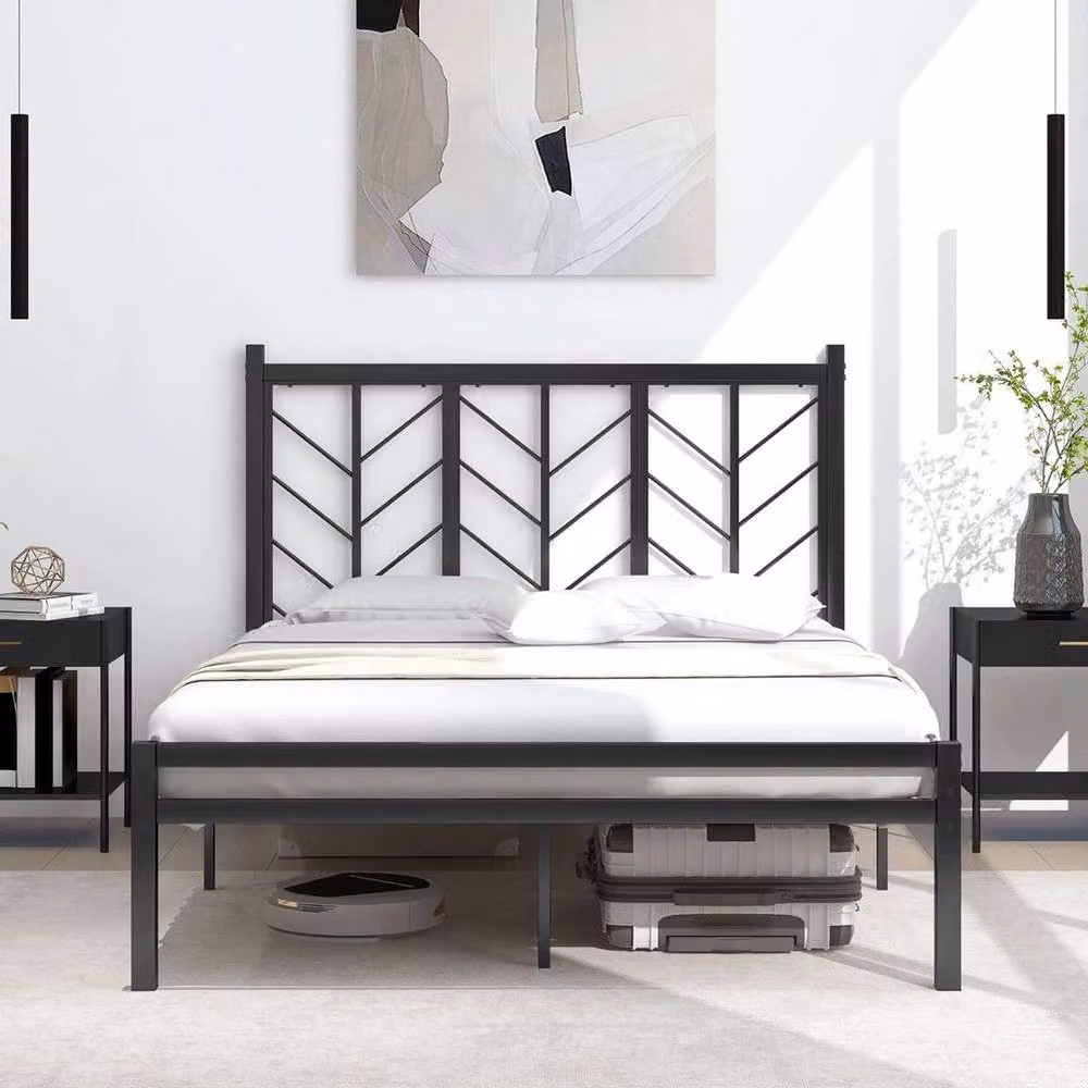 FLAVORA Modern Double Metal Bed Frame with Under Bed Storage in Black, Cot Size – 3
