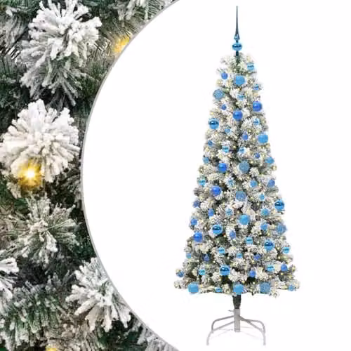 vidaXL Artificial Hinged Christmas Tree in Green and White, Height: 180 cm