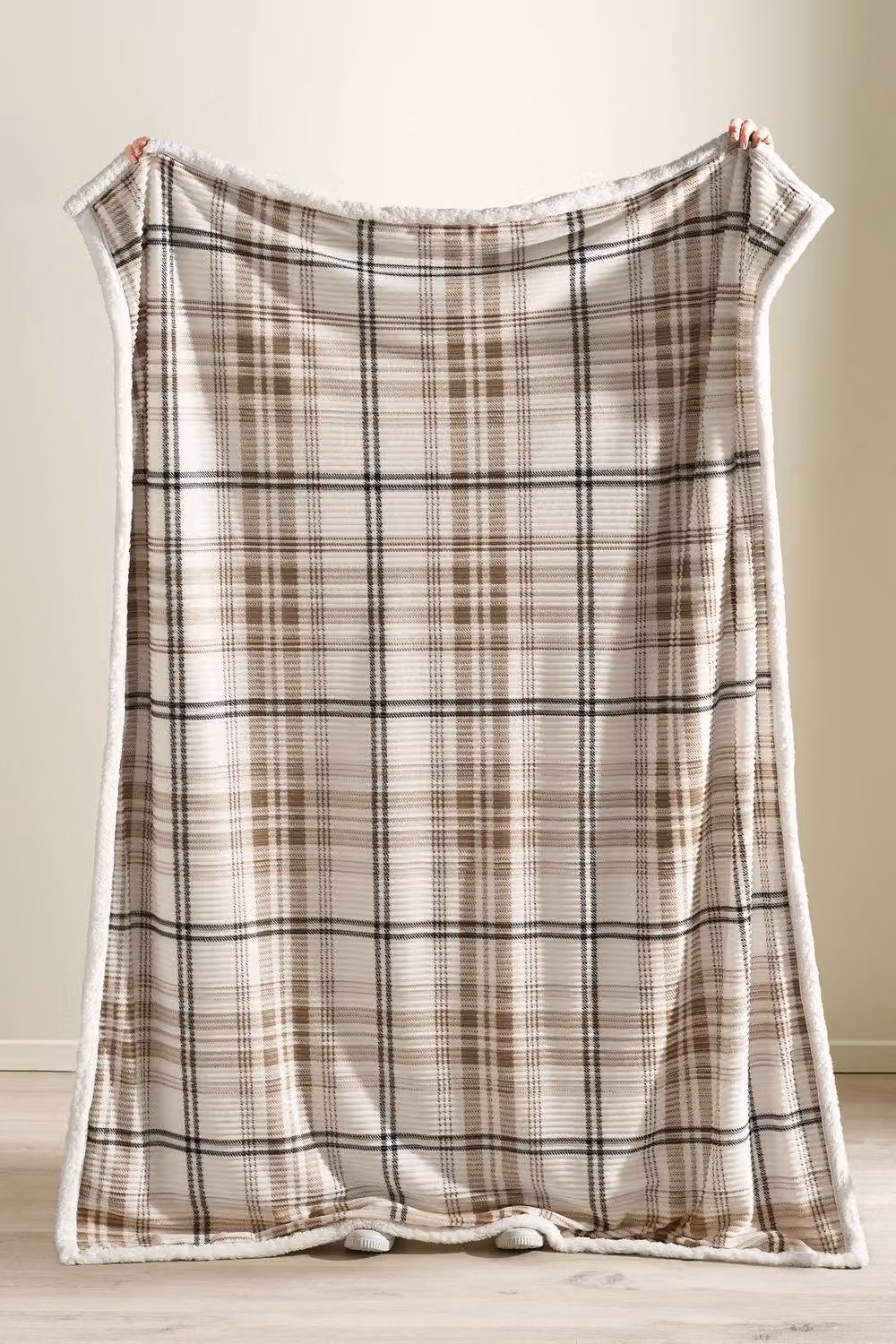 Catherine Lansfield Cosy Ribbed Check Blanket Throw in Beige, W/D/H: 130 x 170 cm – 2