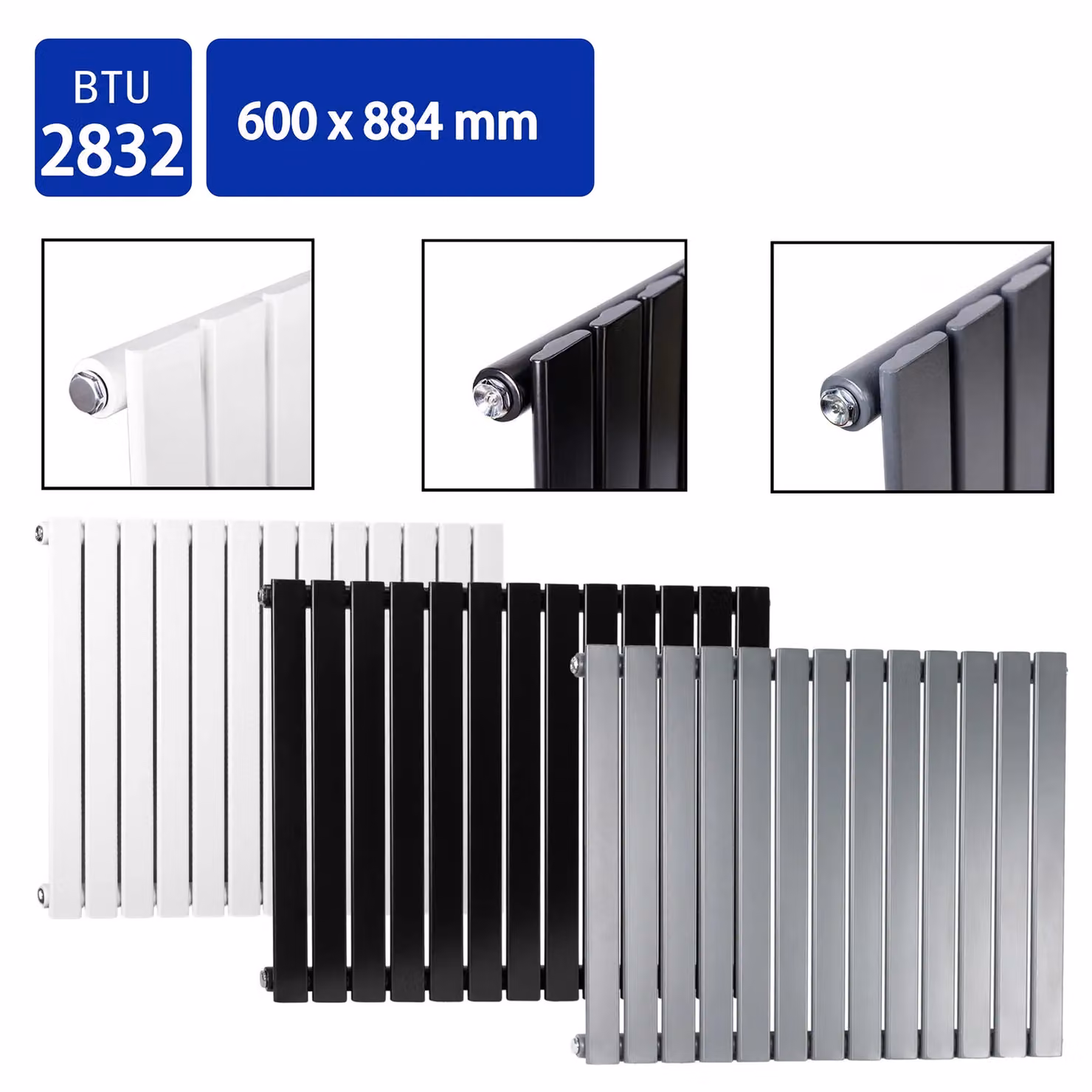MCC Direct Designer Flat Panel Single Radiator, Black, H 88.4 cm x W 60 cm – 3
