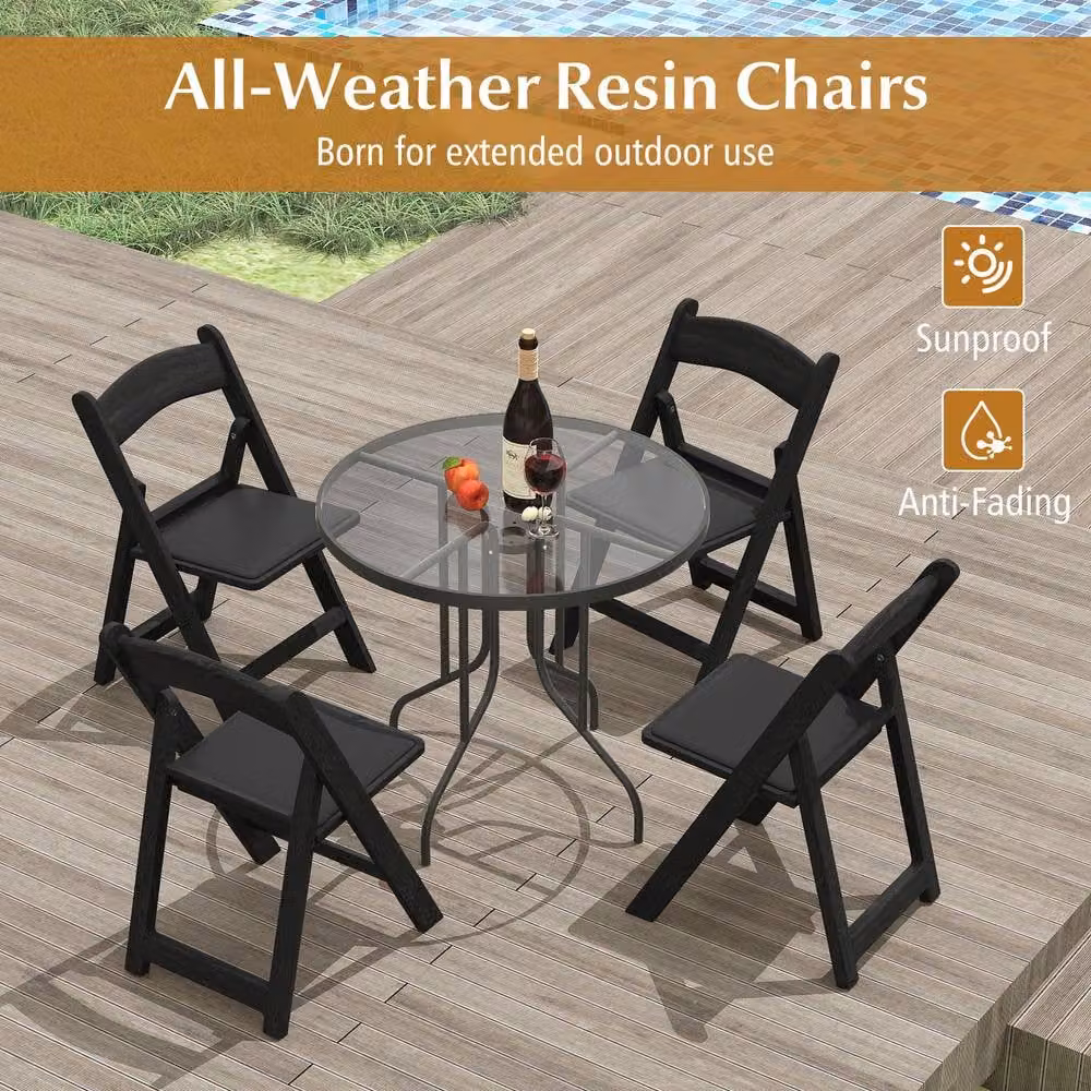 Gymax 4 Pack Black Resin Folding Patio Chairs with Padded Seats – 7