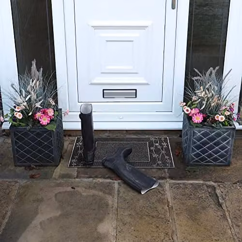 JVL Daisy Floral PVC Pin Scraper Doormat, Silver, W: 45 cm, D: 75 cm – 7