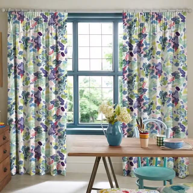 Bluebellgray Spring Made To Measure Blackout Cotton Fabric Panel Curtains in Multicolour Purple and Green Graphic Modern Design