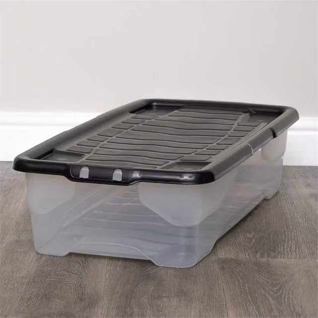 KORVIXA Set of 4 Transparent Black Underbed Storage Boxes with Lids, 42L each
