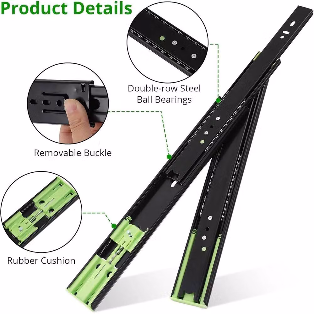 VOGREX 5 Pairs of Black Side Mount Ball Bearing Cabinet Drawer Runners – 3