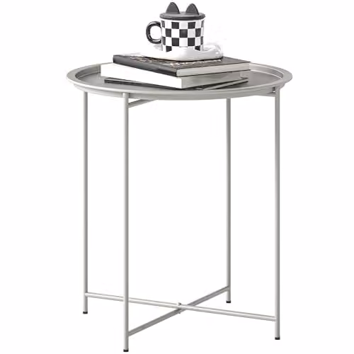 Outsunny Round Garden Side Table with Removable Tray, White and Light Grey, W/D/H: 46 x 46 x 53 cm – 1