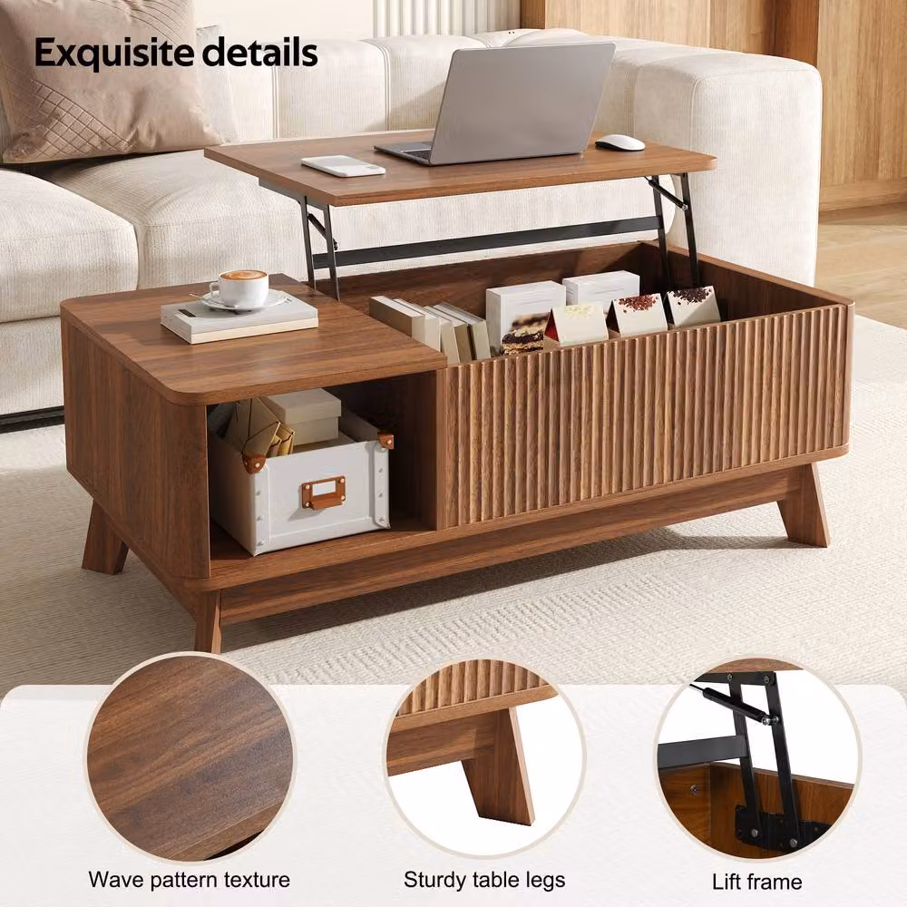 Merax Lift Top Coffee Table with Hidden Storage and Open Compartment in Walnut – 4