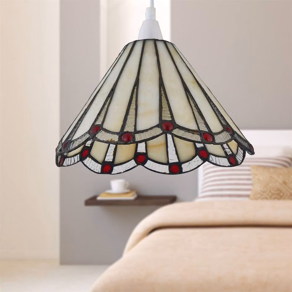 First Choice Lighting Ely Tiffany Easy Fit Pendant Shade in Red and Multicolour Glass – 2