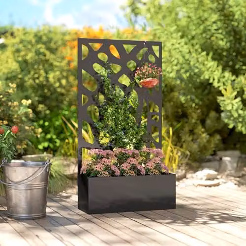 Outsunny Metal Raised Garden Bed with Trellis and Privacy Screen in Black, W/D/H: 61 x 23 x 113 cm – 5