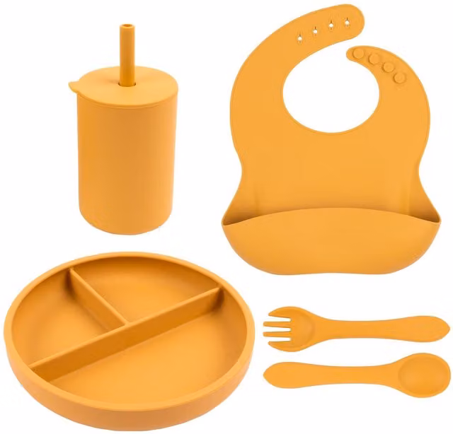 Tiny Dining 5-Piece Silicone Baby Suction Weaning Set in Ochre