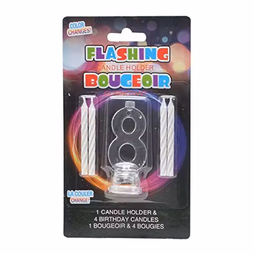 Shatchi Number 8 LED Light Up Flashing Colour Changing Holder with 4 Multicolour Wax Cake Candles for Birthday and Anniversary Decorations – 3