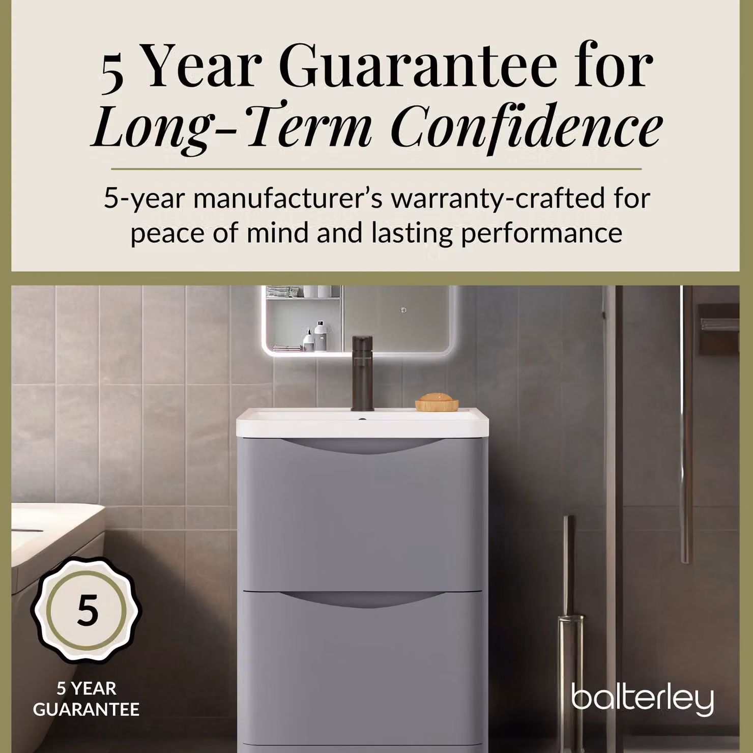 Balterley Grey 2 Drawer Floor Standing Bathroom Vanity Unit and Basin W: 55 cm, H: 84 cm – 3