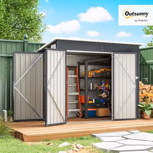 Outsunny Grey Galvanised Steel Pent Garden Storage Shed with Double Doors and Side Vents W/D/H: 234 x 132 x 185 cm – 2