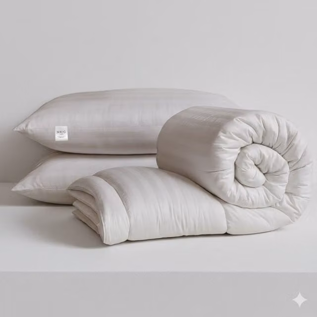 MHG Living Striped White 7.5 Tog Summer Duvet and Pillow Set with Breathable Hollow Fibre