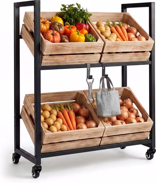 COSTWAY 2-Tier Rolling Metal Drink Crate Rack in Black