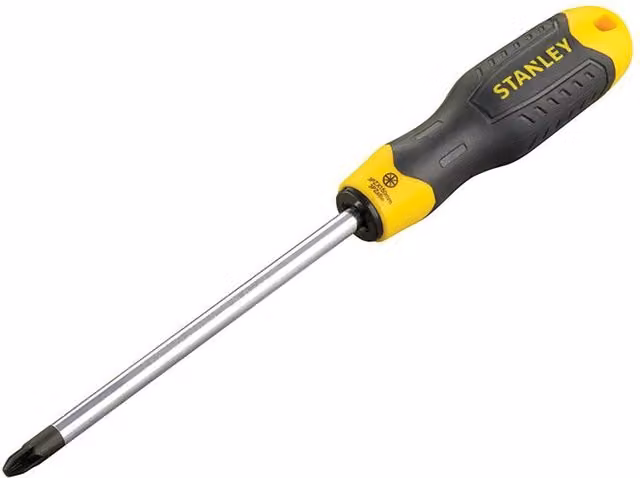 Stanley Pozidriv Tip Pz3 Screwdriver with Cushion Grip in Black and Yellow, 150mm