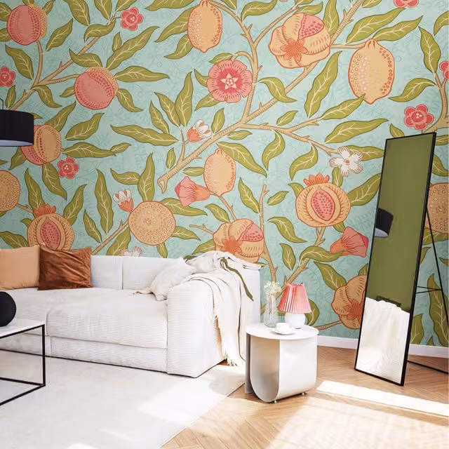 Origin Murals Fruit and Foliage Floral Wall Mural in Blue and Multicolour, 350cm