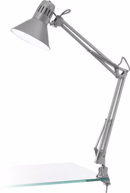 Loops Silver Steel Clamp Desk Lamp with E27 Bulb Holder and In-Line Switch