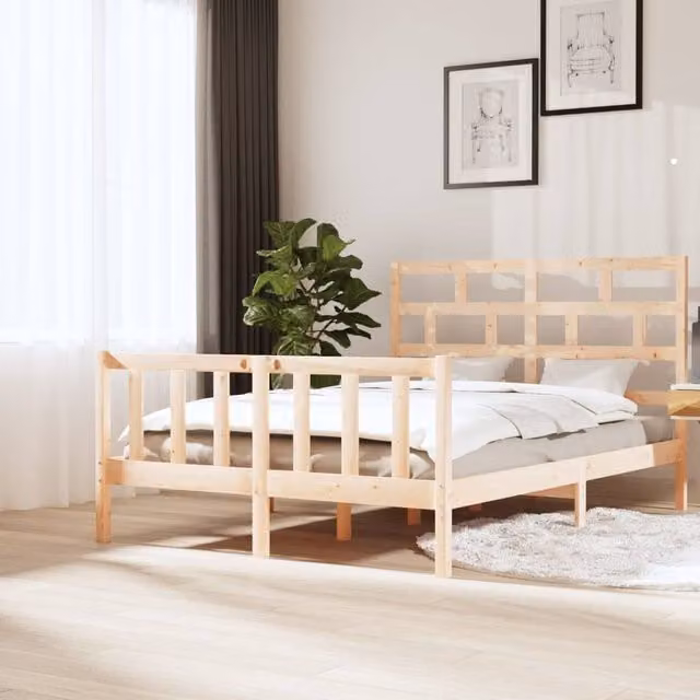 Berkfield Home Solid Wood Pine Bed Frame, Brown, W: 160 cm, D: 200 cm