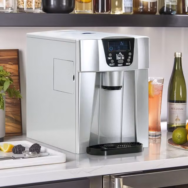 HOMCOM Silver Ice Maker Machine and Water Dispenser with 3L Tank and Digital Display – 2