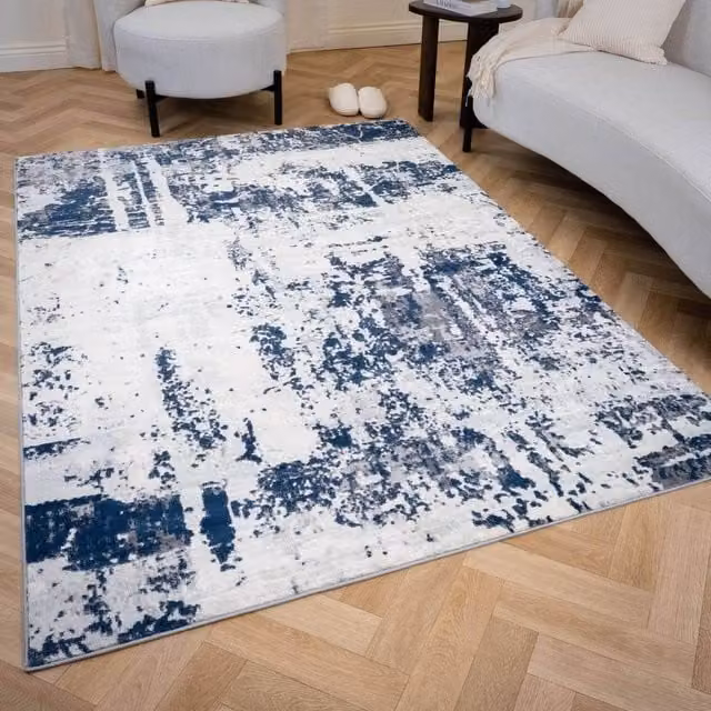 THE RUGS Elaris Stain Resistant Abstract Distressed Living Room Area Rug in Blue, W/D: 120 x 170 cm