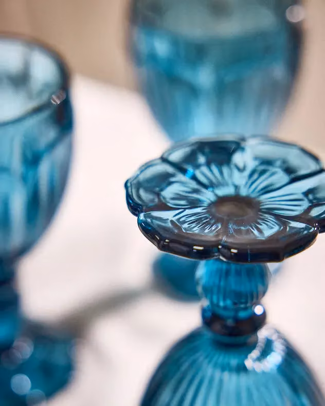 Dibor Set of 12 Blue Embossed Floral Wine Goblets, 280ml per glass – 6