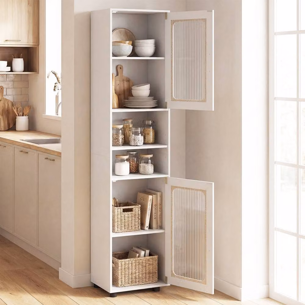 Costway Modern Freestanding Storage Organiser with 2 Hinged Doors and Internal Shelves in Matt White – 3