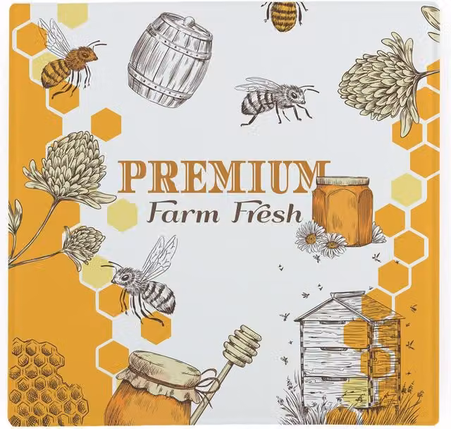 Purely Home Honey Farm Large Square Glass Worktop Protector and Chopping Board in Gold and Multicolour